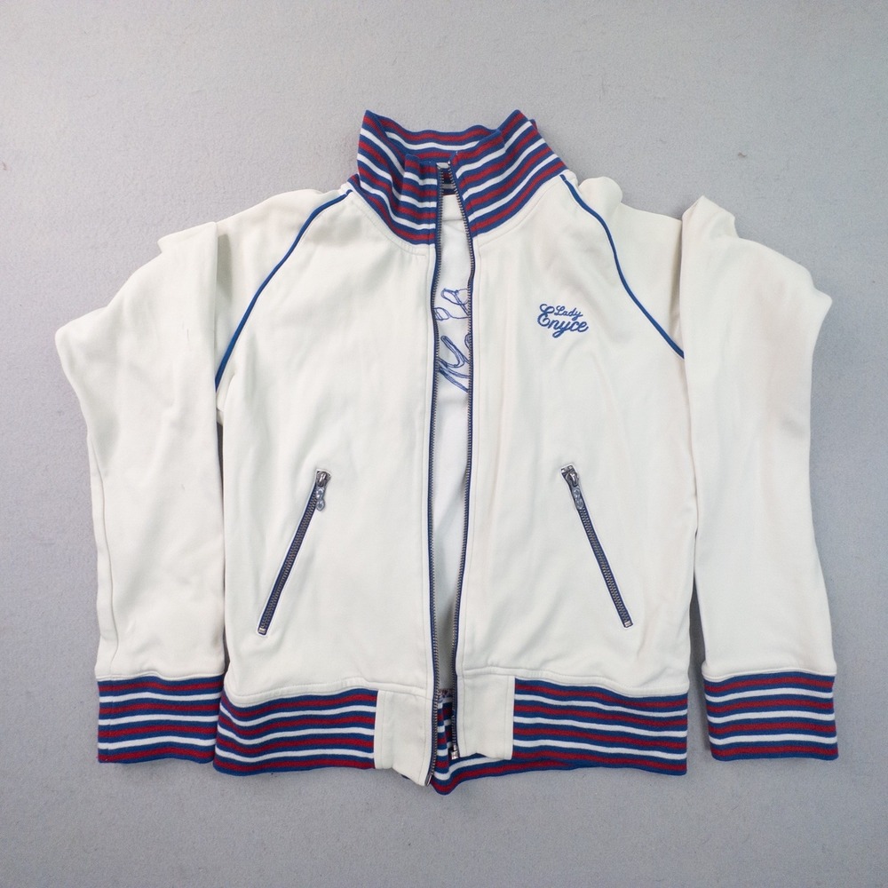 Vintage Lady Enyce Track Jacket Cream Red Blue Striped Y2K Streetwear Large
